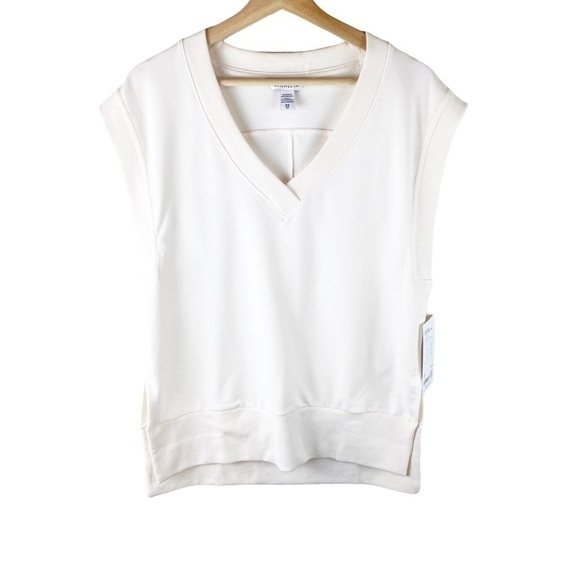 Athleta Women XS White Retroterry V Neck Sweatshirt Tee Top Sleeveless Athletic - Picture 5 of 9